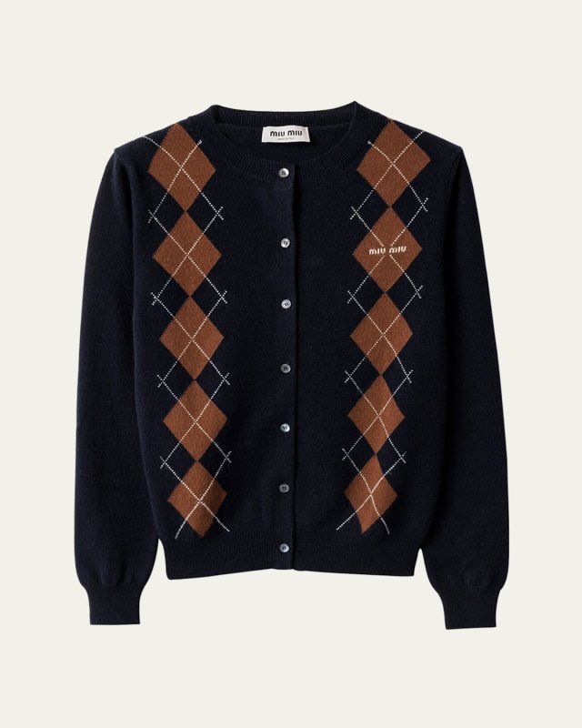 Cashmere Argyle Crewneck Cardigan